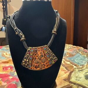 Artisan Leopard Print Necklace with Multicolor Accents